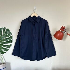 Na-kd Navy Wide Sleeve Oversized Shirt